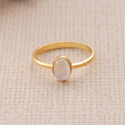 Natural Oval Moonstone Ring – Gold Filled White Gemstone Jewelry by Lyphiyes
